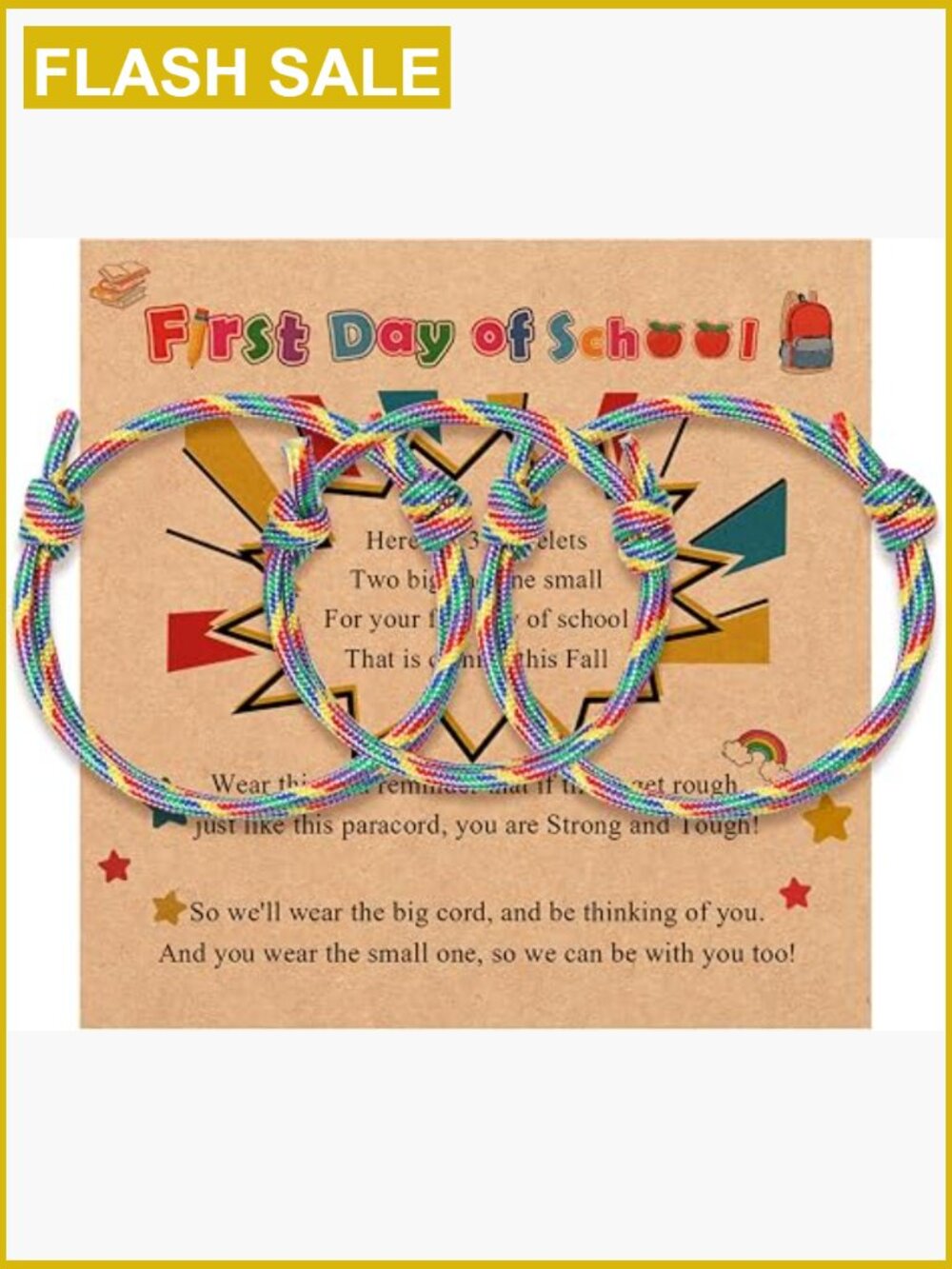 2-3pcs Washable Nylon Woven Rope Bracelets Back to School Gift Set with Message